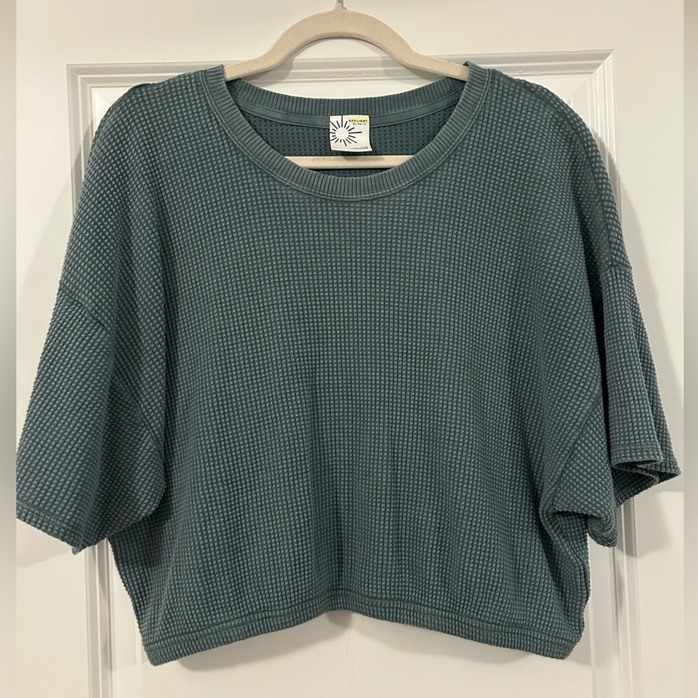 aerie Waffle Knit Boxy Tee - Teal Green